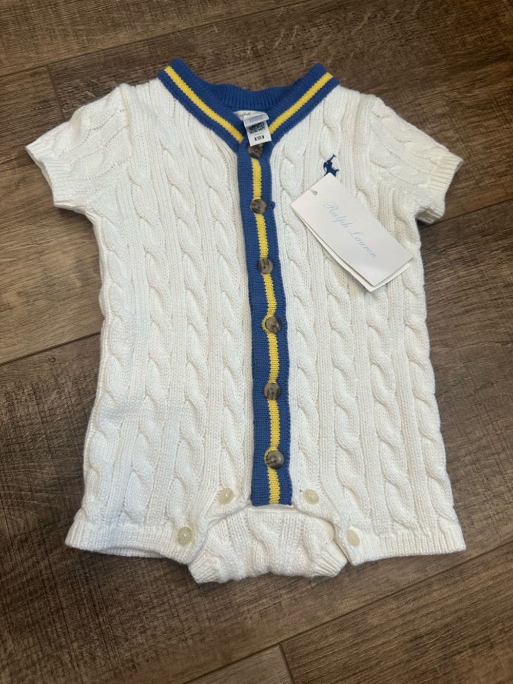 Baby Ralph Lauren White Cable Knit Button-Front Sweater one piece